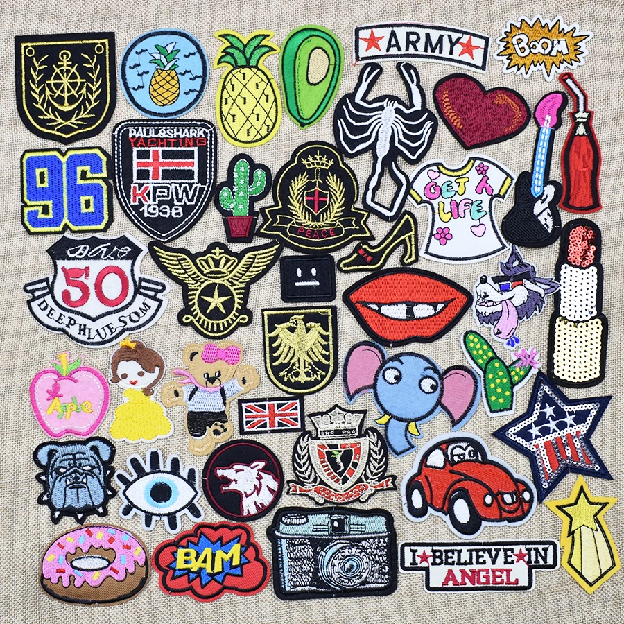 50pcs random hot patches badges for clothing iron embroidered patch applique on DIY kidsɺpparel sewing accessories | Дом и сад