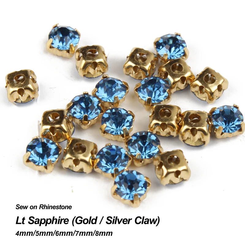 Lt сапфир шьют на горный хрусталь золото/серебро коготь основа из СТРАЗА 4 мм/5 мм/6