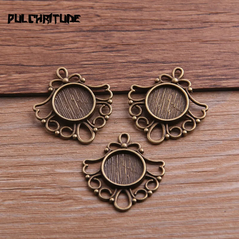  Two Color 10pcs Metal Flowers 26*29mm(Fit 12mm dia) Round Cabochon Pendant Setting Jewelry Blank Findings T6758 | Украшения и