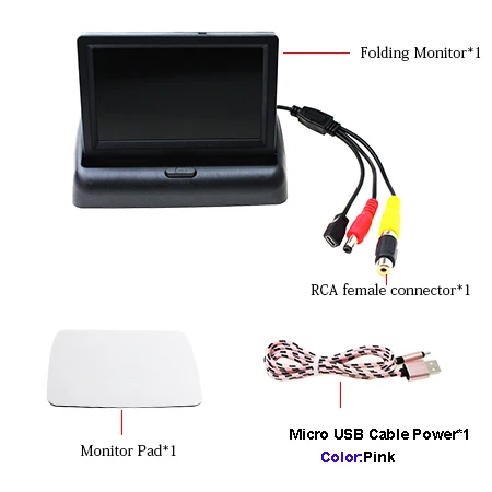 With Pink USB Cable USB складной зеркало заднего вида автомобиля парковки заднего вида монитор 4,3 дюймов TFT ЖК-дисплей с 5V телефонное USB для заднего вида резервного копирования Камера Cam - Цвет: With Pink USB Cable
