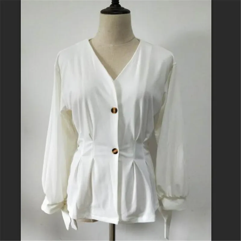 Тонкий офисный топ с v-образным вырезом Женский Галстук длинными рукавами баской