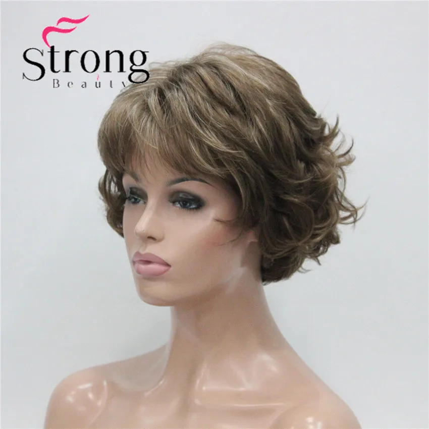 StrongBeauty короткий парик мягкий взъерошенные кудри коричневый выделяет полный синтетические парики выбор цвета
