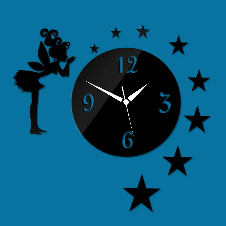Бесплатная доставка настенные наклейки часы ангел и звезды зеркальная
