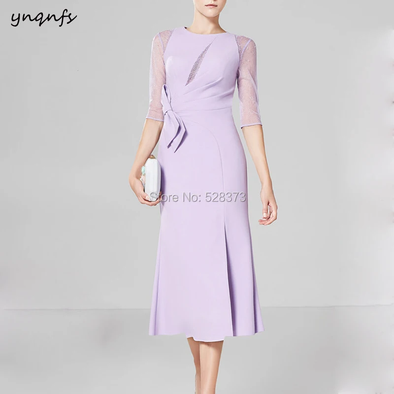Винтажные платья для матери невесты YNQNFS MD201 с коротким рукавом и большим бантом