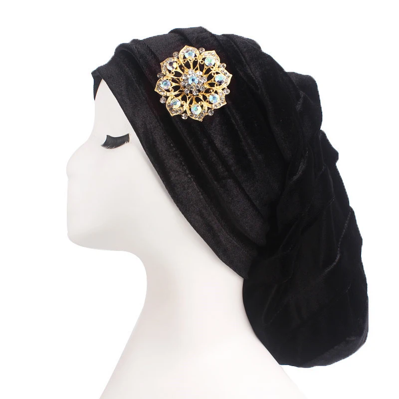 6 цветов стразы из сплава бархатные хиджабы большие тюрбан длинная шапка