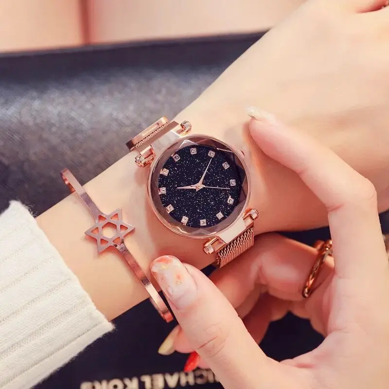 Женские часы с магнитной застежкой и кристаллами Кварцевые водонепроницаемые