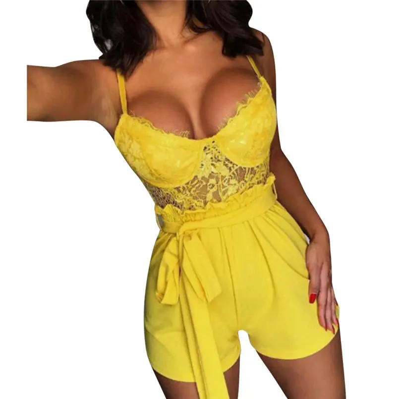 Новинка женские летние сексуальные однотонные модные кружевные комбинезоны