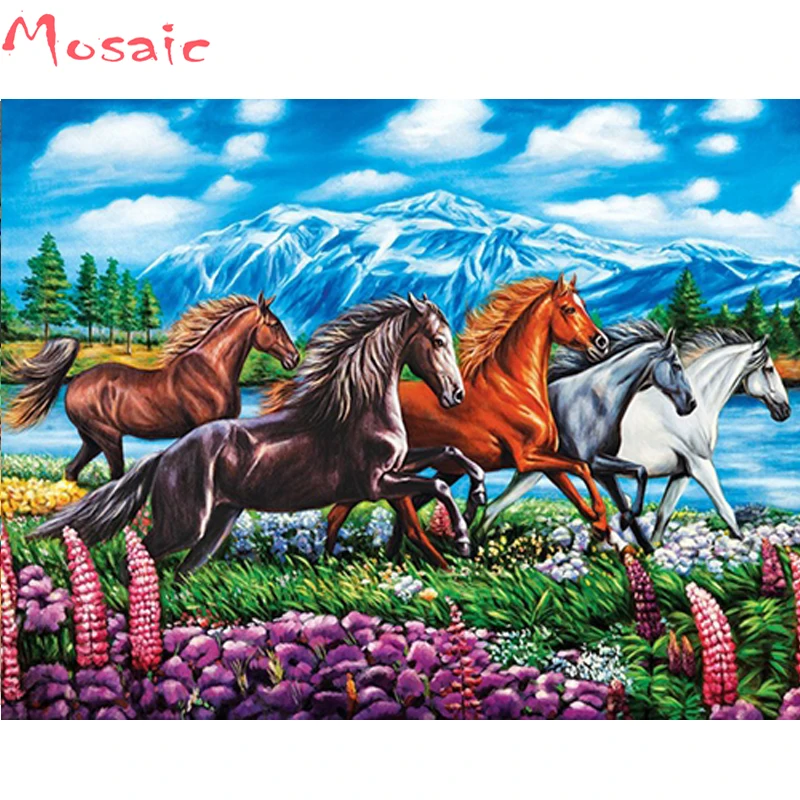 Полный &quotлошадь&quot Алмазная вышивка &quotживотного&quot Алмаз живопись крестом 5D