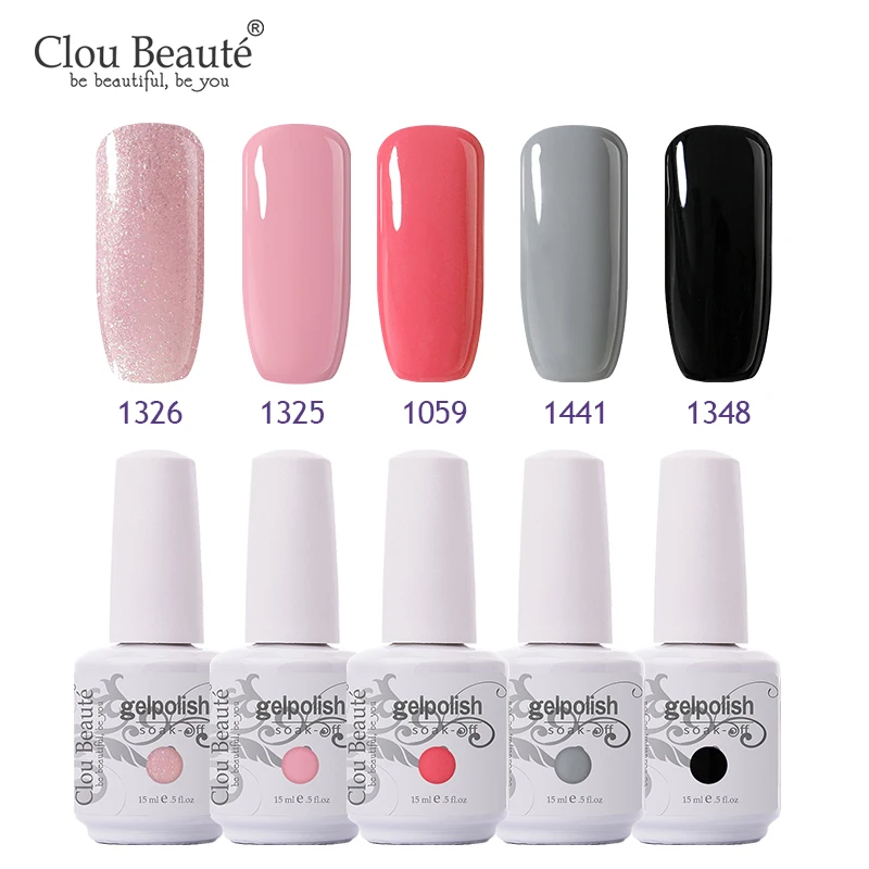 Clou Beaute Гель-лак 18 цветов набор гель-лаков для ногтей телесный серия УФ-гель для ногтей Базовое покрытие не протирать Топ Гель-лак для ногтей - Цвет: 5pcs-15ml-ZH01