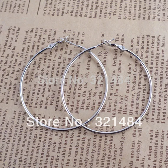 

Горячая Распродажа 200 шт./лот 50 мм родиевый тупой Серебряный Металл с гальваническим покрытием, серьги-обручи, фурнитура для ушей, крючки