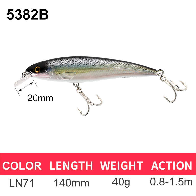 140mm-40g-LN71 B Kingdom Fishing Приманка гольян приманка воблеры 140 мм/40 г Джеркбейт искусственная жесткая приманка сильные Крючки глубина 0,8 м-2,4 М Модель 5382A/B - Цвет: 140mm-40g-LN71 B