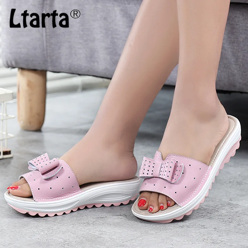 COWCOM летние дышащие повседневные женские сандалии кожаные на танкетке и крутые