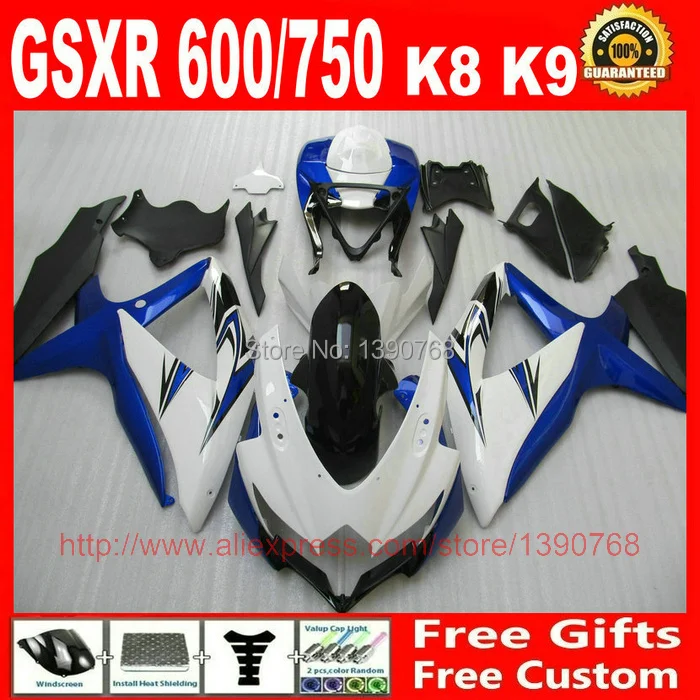 Индивидуальный комплект обтекателей для SUZUKI 08 09 10 GSXR 600/750 K8 GSXR600 GSXR750 2008 2009 2010 белый