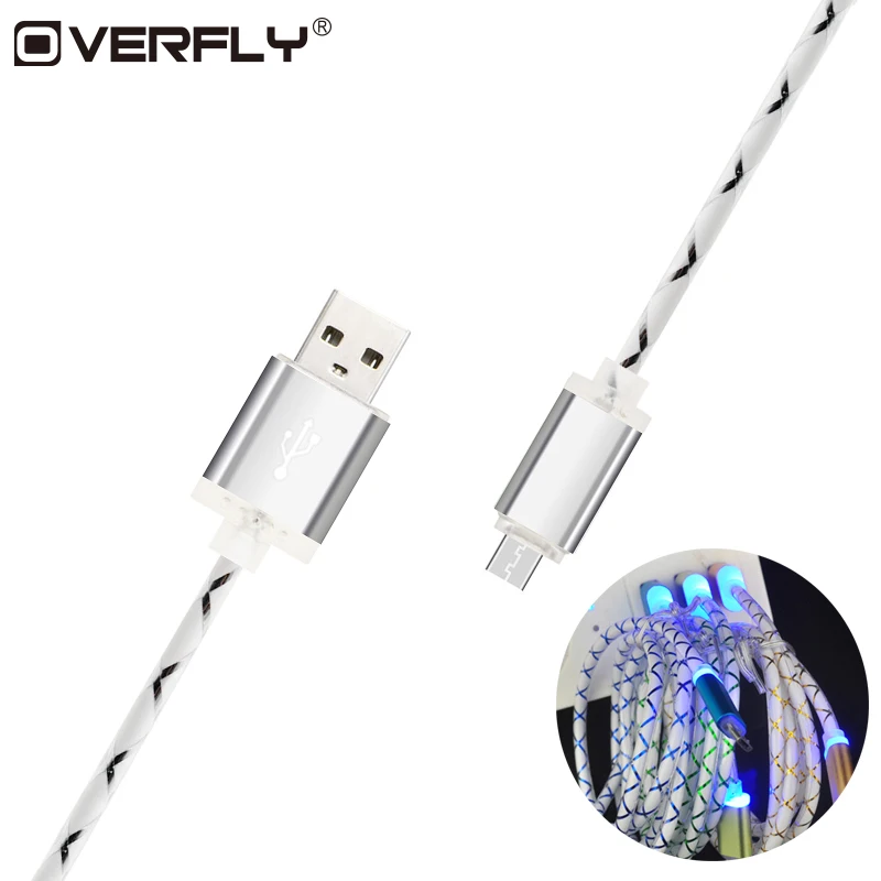 Overfly 1 м Micro USB кабель для Sumsang Xiaomi цветной волоконно-оптический передачи данных