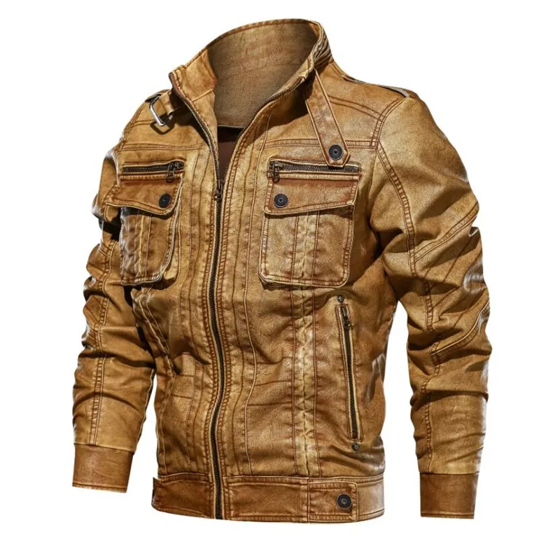 Куртка бомбер мужская кожаная приталенный силуэт искусственная кожа