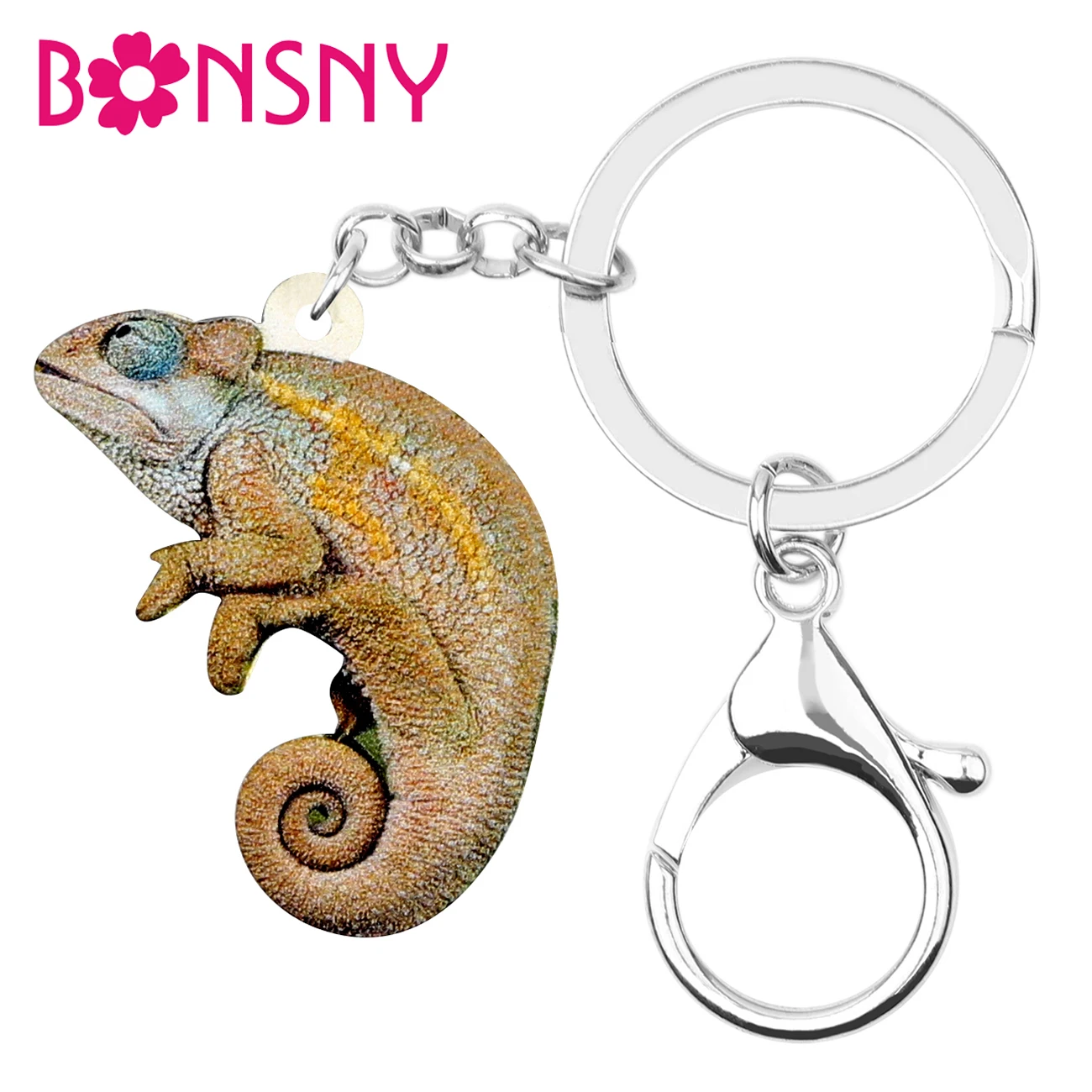 Bonsny акриловый Хамелеон ящерица брелок-кольцо уникальное животное ювелирные