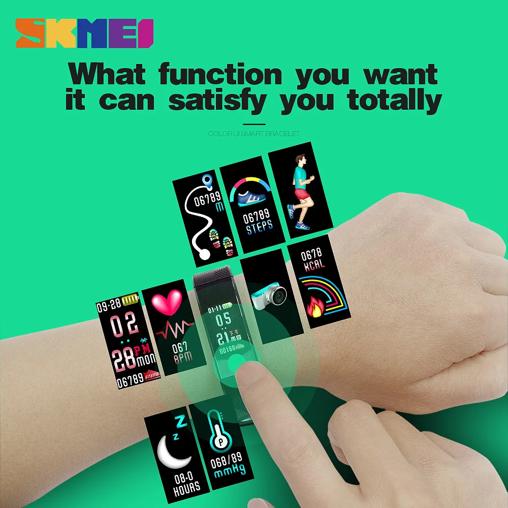 SKMEI 3D UI Смарт фитнес-трекер Спорт на открытом воздухе Smartband водонепроницаемый HeartRate кровяное давление браслет модные часы B30