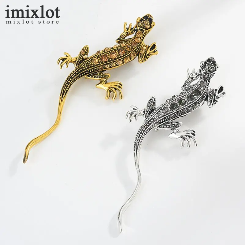 Imixlot горный хрусталь ящерица брошь Античный цвет серебристый Золотой Цвет Винтаж
