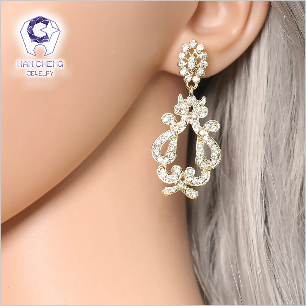 

HanCheng New Fashion Dangle Hanging Hollow Golden Long Zircon Gem Stone Drop Earrings For Women Statement Jewelry brincos bijoux