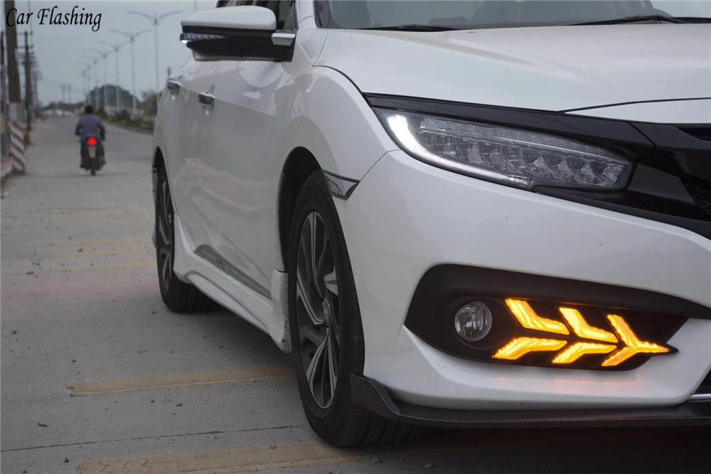 Автомобильный мигающий для Honda Civic 10th Автомобильный светодиодный DRL дневные ходовые огни Задний бампер тормозной фонарь противотуманная фара