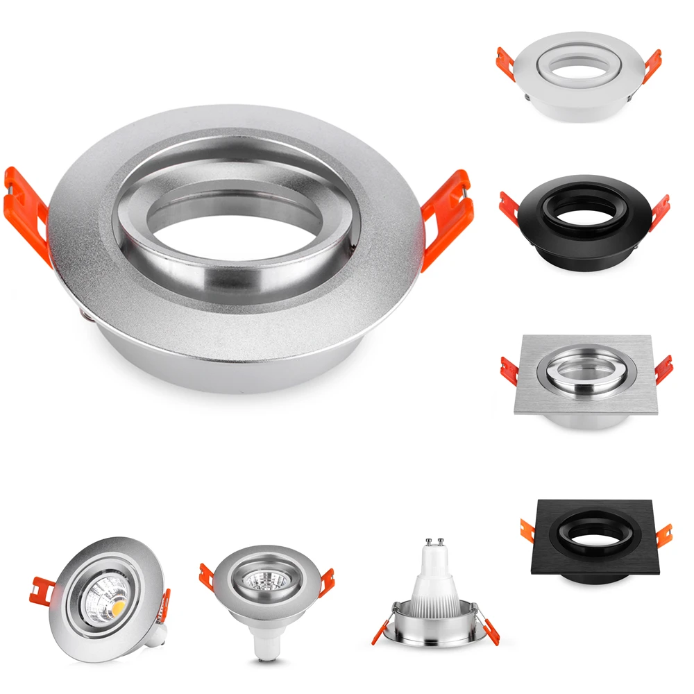 

10PCS Round Square Black/Silver Aluminum LED Fixtures Trim Halogen Spotlights GU10 MR16 Frame Recessed Led Fittings