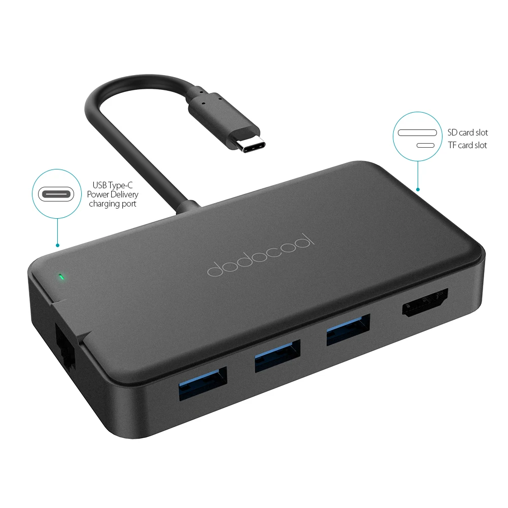 Dodocool USB C концентратор Тип до 3 0 видео в формате 4K HD выходной порт RJ45 Gigabit Ethernet