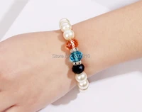 women new model romantic 10mm white pearl mix pink black blue crystal zircon bracelet bangle with plated good quality