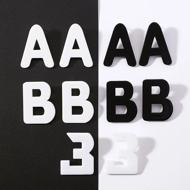 Korean Style Simple White Black Acrylic Stud Earrings Punk Alphabet Letters AB Earring for Women Fashion Party Jewelry Gift | Украшения и
