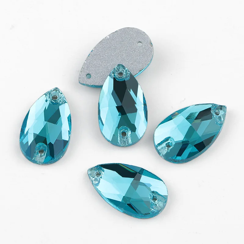 aquamarine 11*18 мм 36 шт./пакет в форме капель с кристаллами с серебрянной акантовкой, 2 отверстия пришить стразы для шитья с украшением в виде кристаллов Стразы камни для украшения для одежды - Цвет: aquamarine
