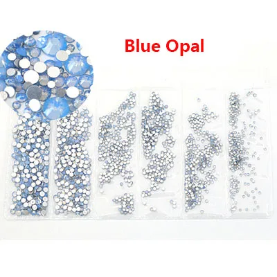 blue opal Цвет, ss4-ss12, 1700 шт, супер блестящий, плоский с одной стороны, многоцветные Стразы, стразы сваровского цвета, кристаллы для ногтей, украшения для ногтей - Цвет: blue opal