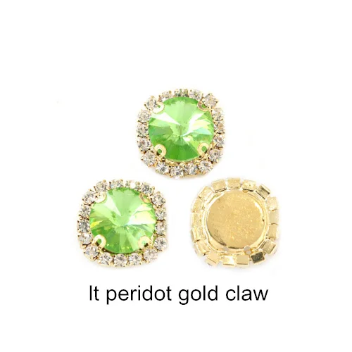 Lt.peridot-Gold 5 размеров, цветные круглые стразы с кристаллами и пряжкой, Пришивные круглые стразы Rivoli, пришивные стразы для свадьбы, Dess B1074 - Цвет: Lt.peridot-Gold
