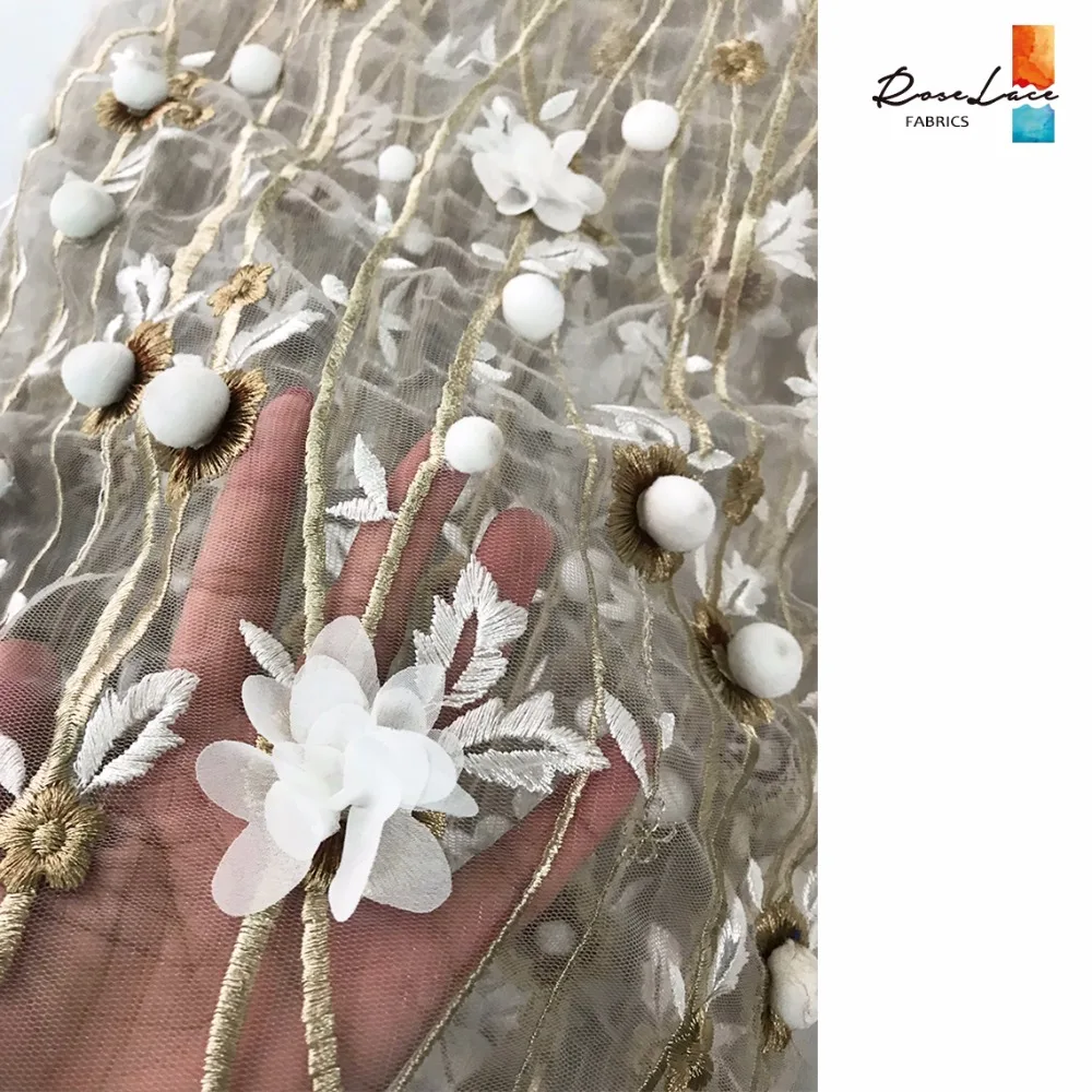 

High Quality 3D Flower Applique Mesh Net Lace Fabric African Black Tulle Wedding Fashion Cotton Ball Guipure Design 3D Net Laces