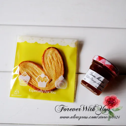 freeshipping+&quotespecially for u&quot yellow cookie bags plastic gift opp 10cm*10cm+4cm |