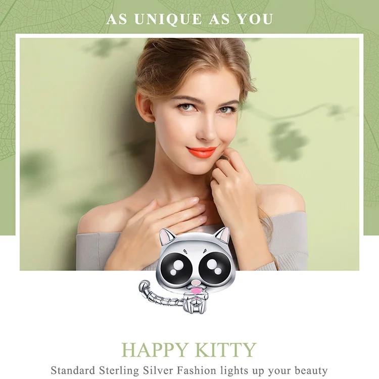 WOSTU милый 925 пробы Серебряный Happy Kitty бусины кошка Fit Шарм браслет кулон для женщин бусины для изготовления ювелирных изделий CTC055