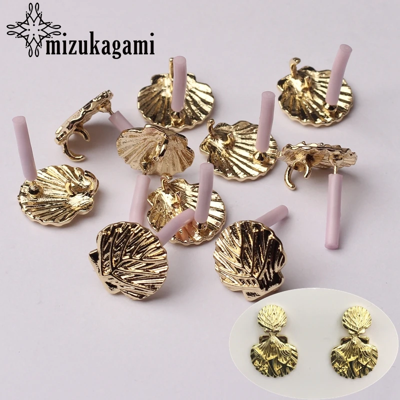 

Zinc Alloy Golden Shell Shape Earrings Base Connectors Linker 14mm 6pcs/lot For DIY Fashion Earrings Jewelry Making Accessories