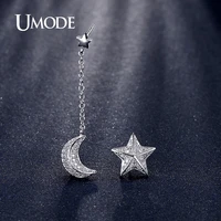 umode trendy star and moon with chain white gold color drop earrings jewelry boucles doreille women ue0196b