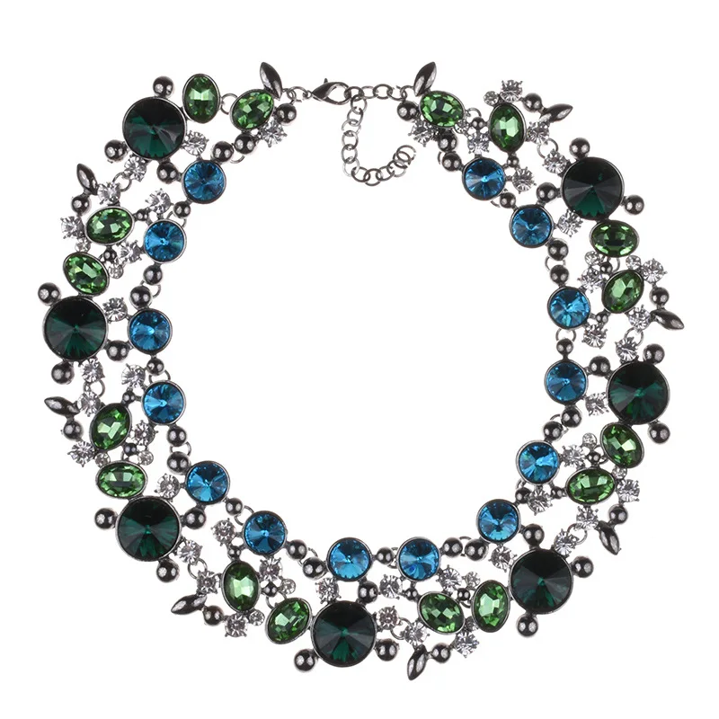 

BK Crystal Pearl Statement Necklace Vintage Chain Choker Collare Bib Statement Pendant Necklace for Women