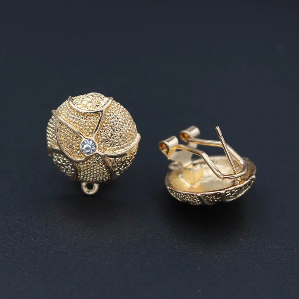 gold tone Серьги с петлей, вешалка, филигранная круглая основа, стразы, вымощенные, сделай сам, Ретро стиль, металлические зажимные серьги-клипсы, 18 мм, 10 пар - Цвет: gold tone