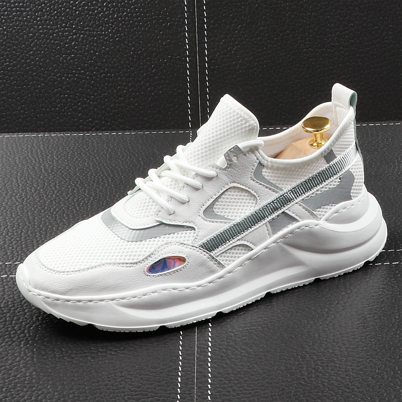 

CuddlyIIPanda New Men Air Mesh Summer Casual Shoes Male Leather Leisure Sneakers Youth Walking Breathable Shoes Chaussure Homme