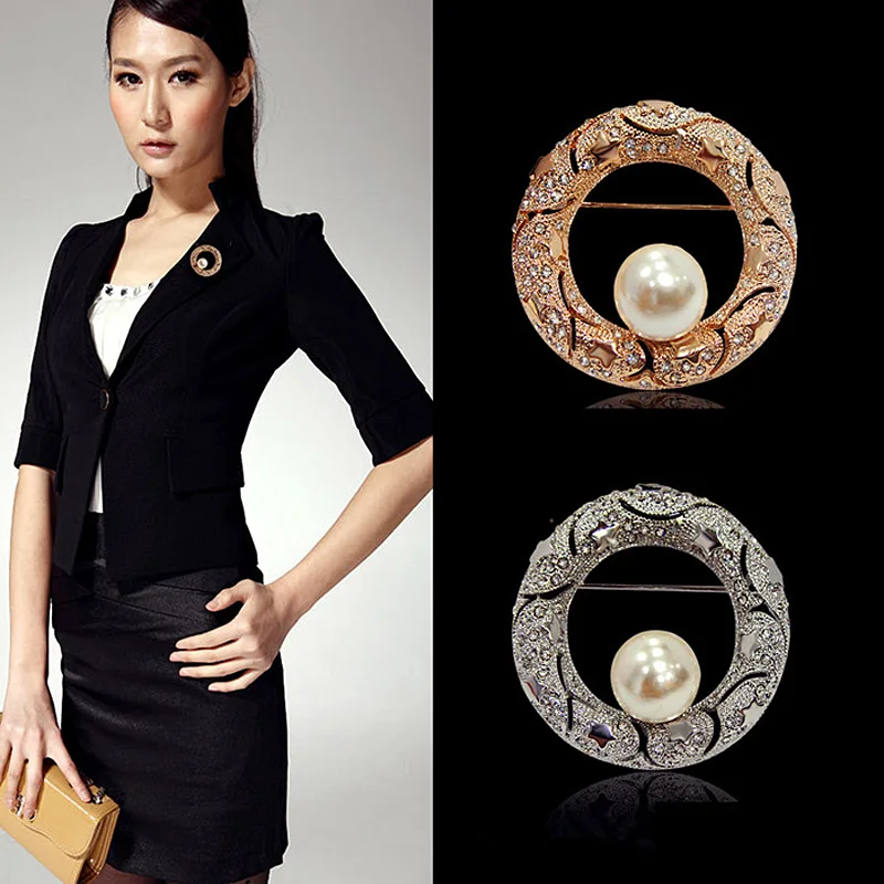USTYLE роза/белый искусственный жемчуг Большой Круглый Круг Броши для женщин с