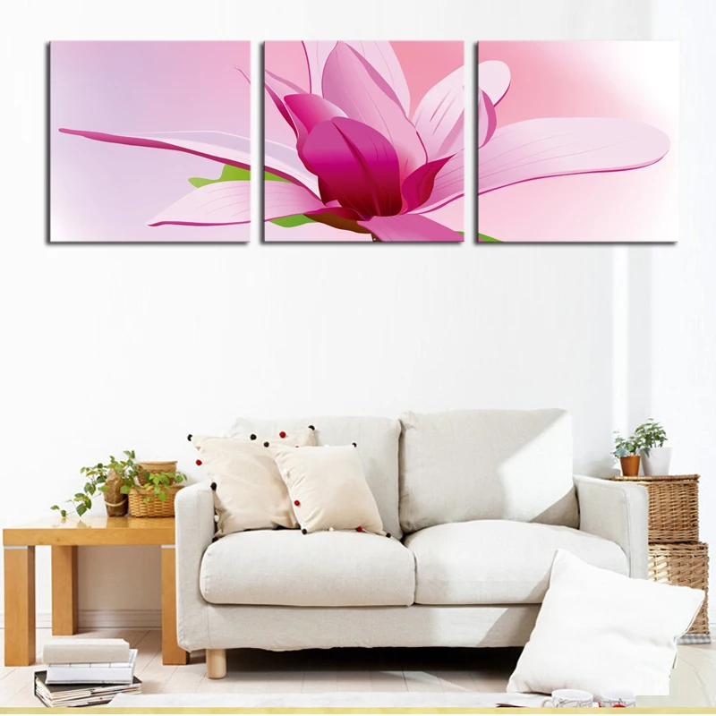 3 Панели без рамки холст масляная стена искусство HD красные цветы Рисование дома