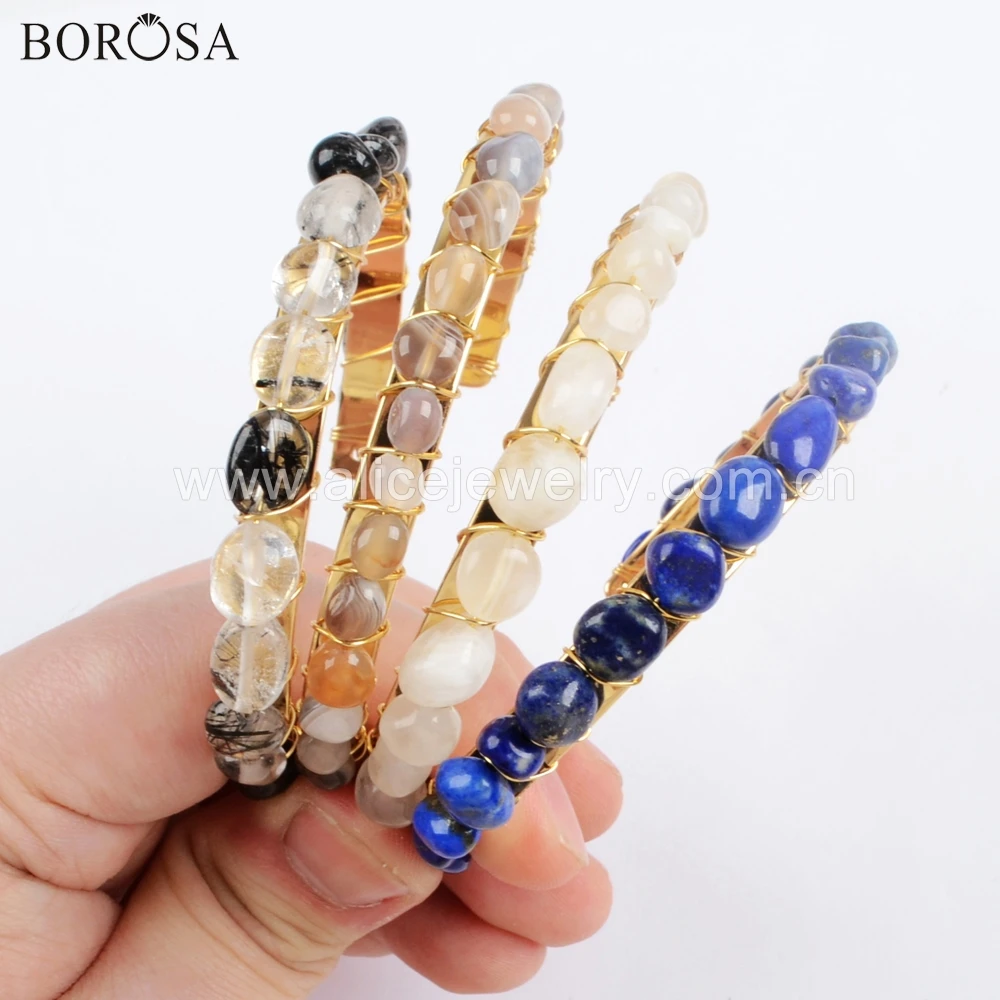 Браслет-манжета BOROSA 5 шт. из натурального кварца кристалл для волос Агаты лазурит