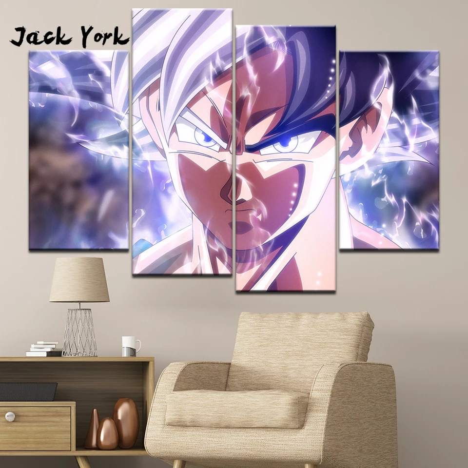 

Canvas Painting Goku Mastered Ultra Instinct Vs Jiren 4 Pieces Wall Art Painting Modular Wallpapers Poster Print Home Decor