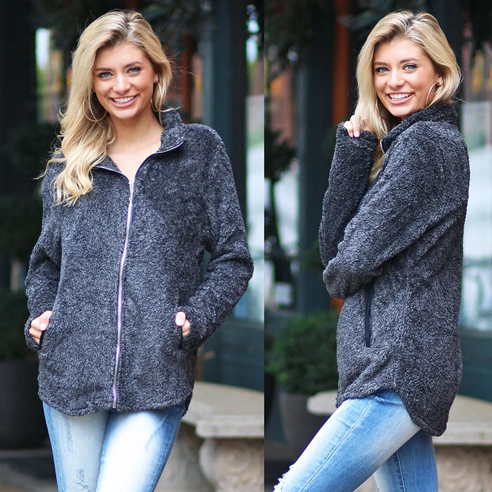 

Womens Hoodies Zip-Up Faux Fur Warm Winter Coat Hoodies Jumper Parka Solid Soft Broadcloth Plush 2018 Jacket Outwear Hoodies