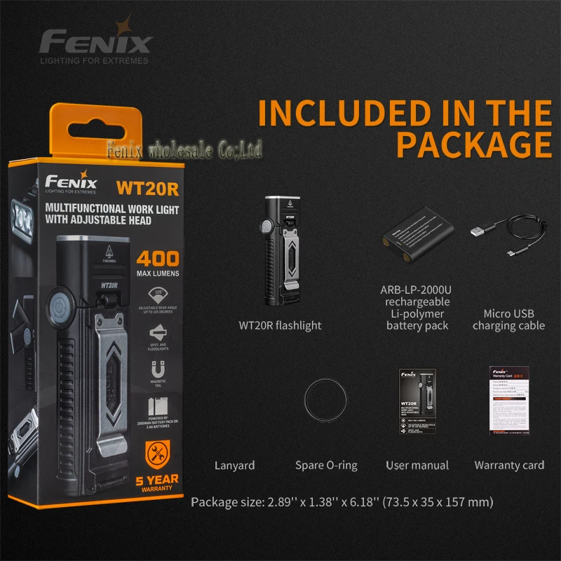 105 ° регулируемая Угловая головка Fenix WT20R 400 люмен многофункциональный фонарик с
