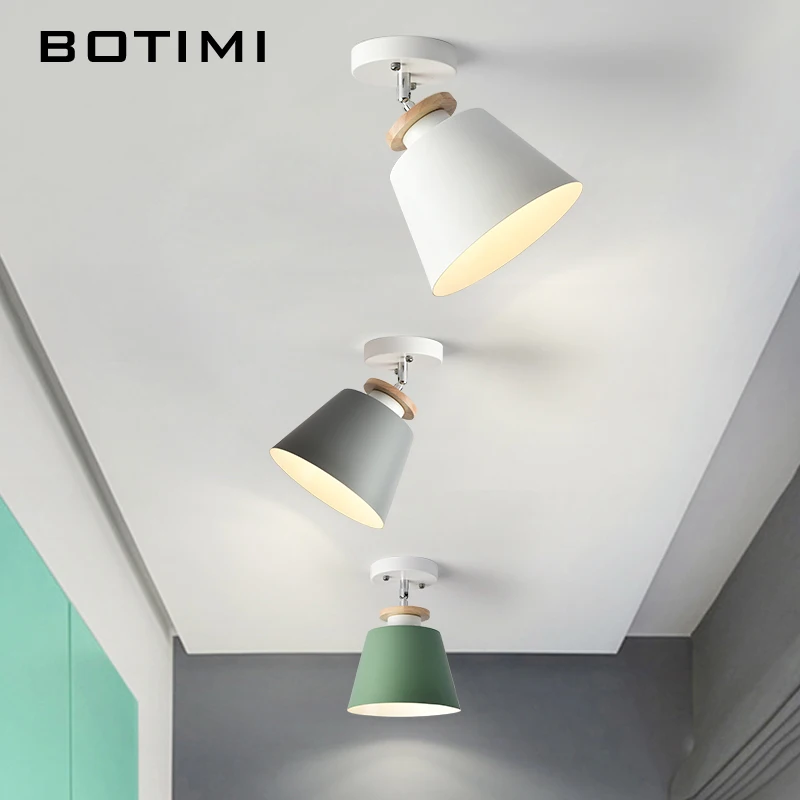 BOTIMI металлический светодиодный потолочный светильник для коридора, скандинавского деревянного потолочного монтажа, белый, зеленый, серый, освещение для кухни