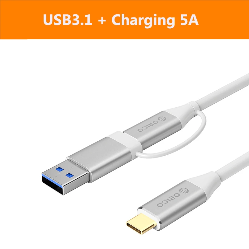 ORICO 5A 3A USB кабель type C к type C Micro USB быстрая зарядка 2 в 1 Передача 10Gpbs кабели для ноутбука huawei P10 Xiaomi - Цвет: Charging 5A