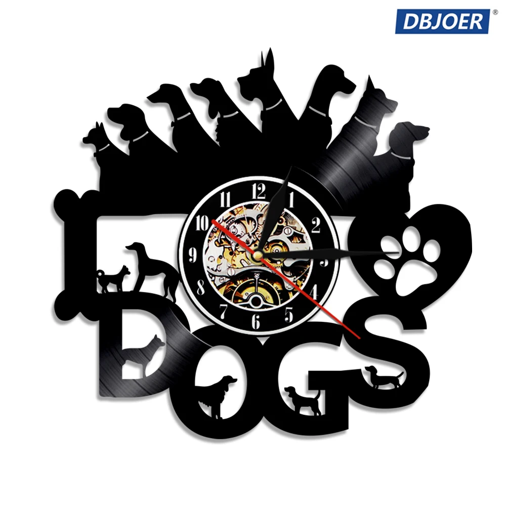 Настенный виниловый светодиодный светильник I Lover Dogs винтажные часы с записью LP