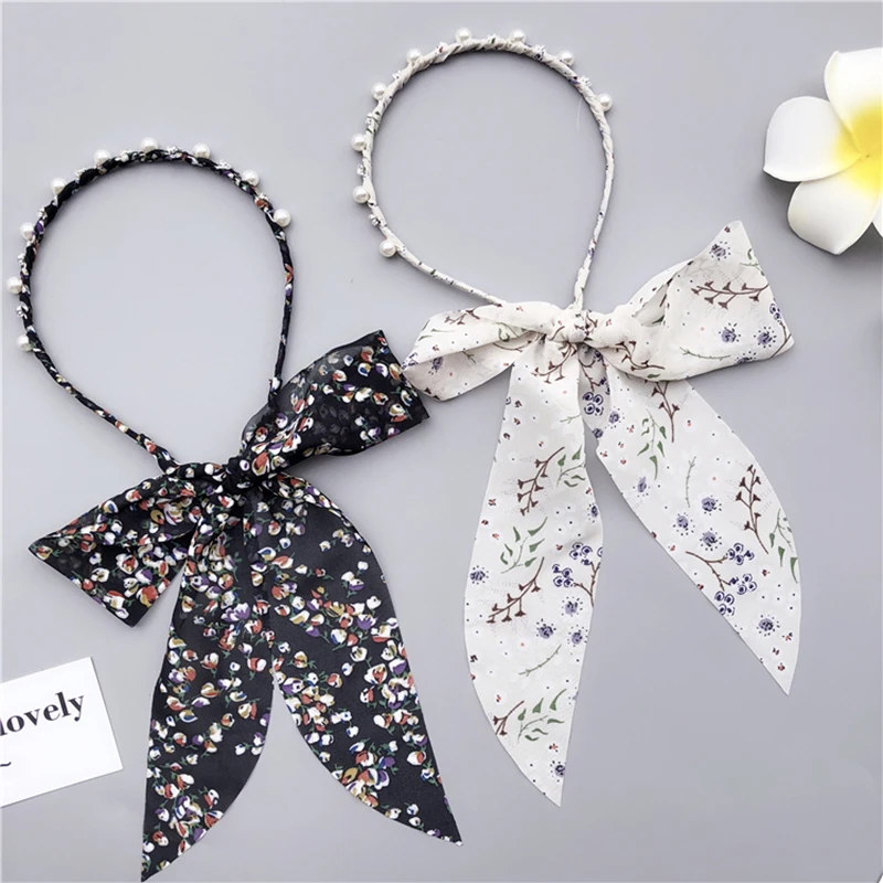 Женская повязка на голову с жемчугом завязанная волосы бантом аксессуар для