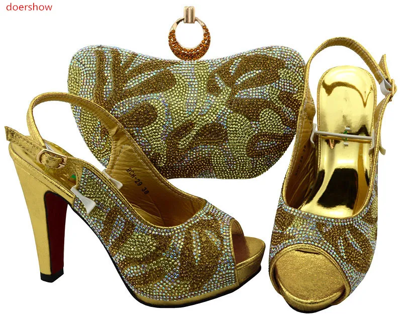 Doershow Новое поступление комплект из туфель и сумочки со стразами Высокое качество